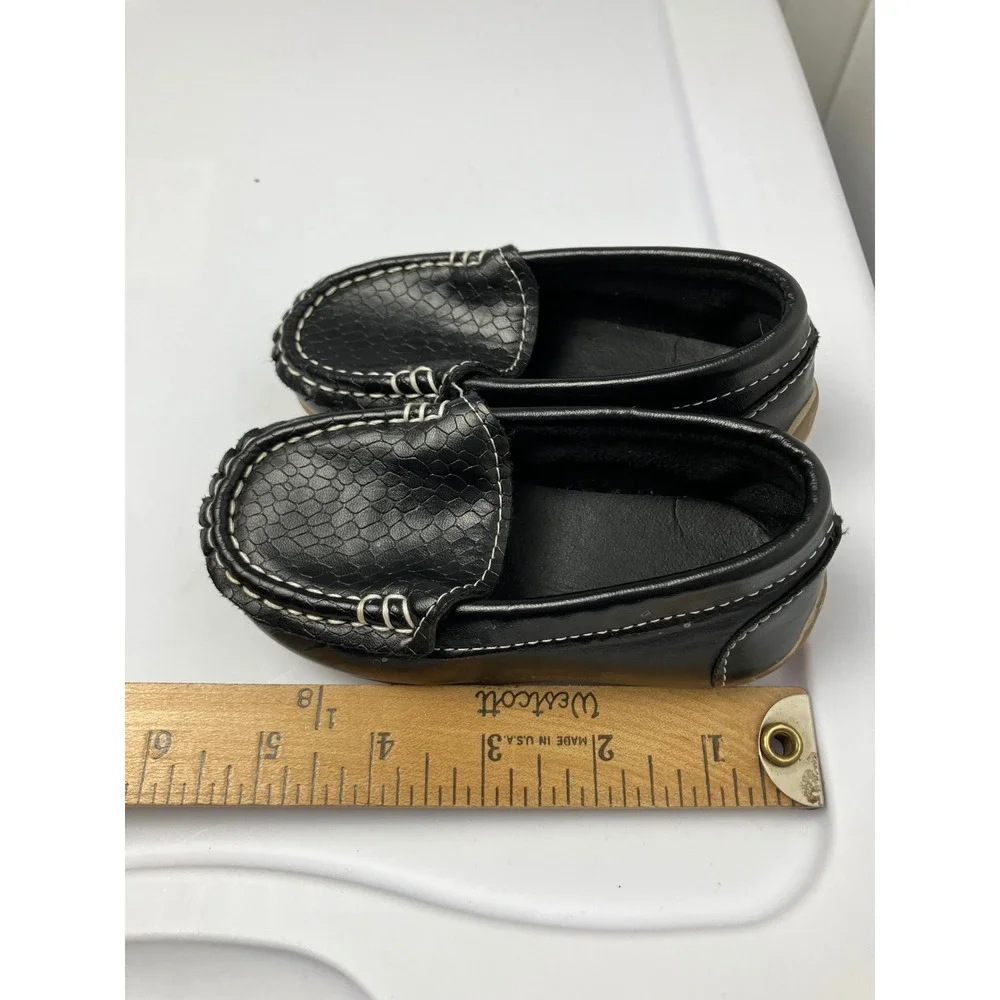 Kids Black Faux Leather Snake Print Loafers Slip On‎ Shoes Toddler Size 7/7.5